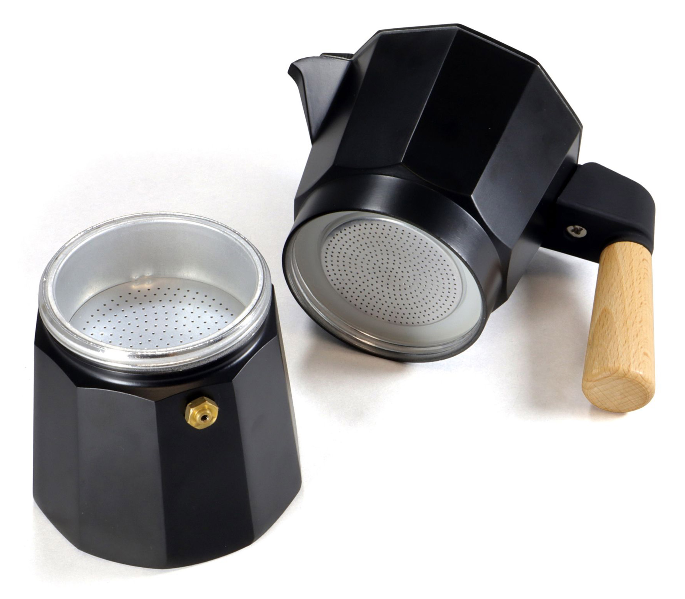 Espresso Maker with Wooden Handle, 6 Kopper