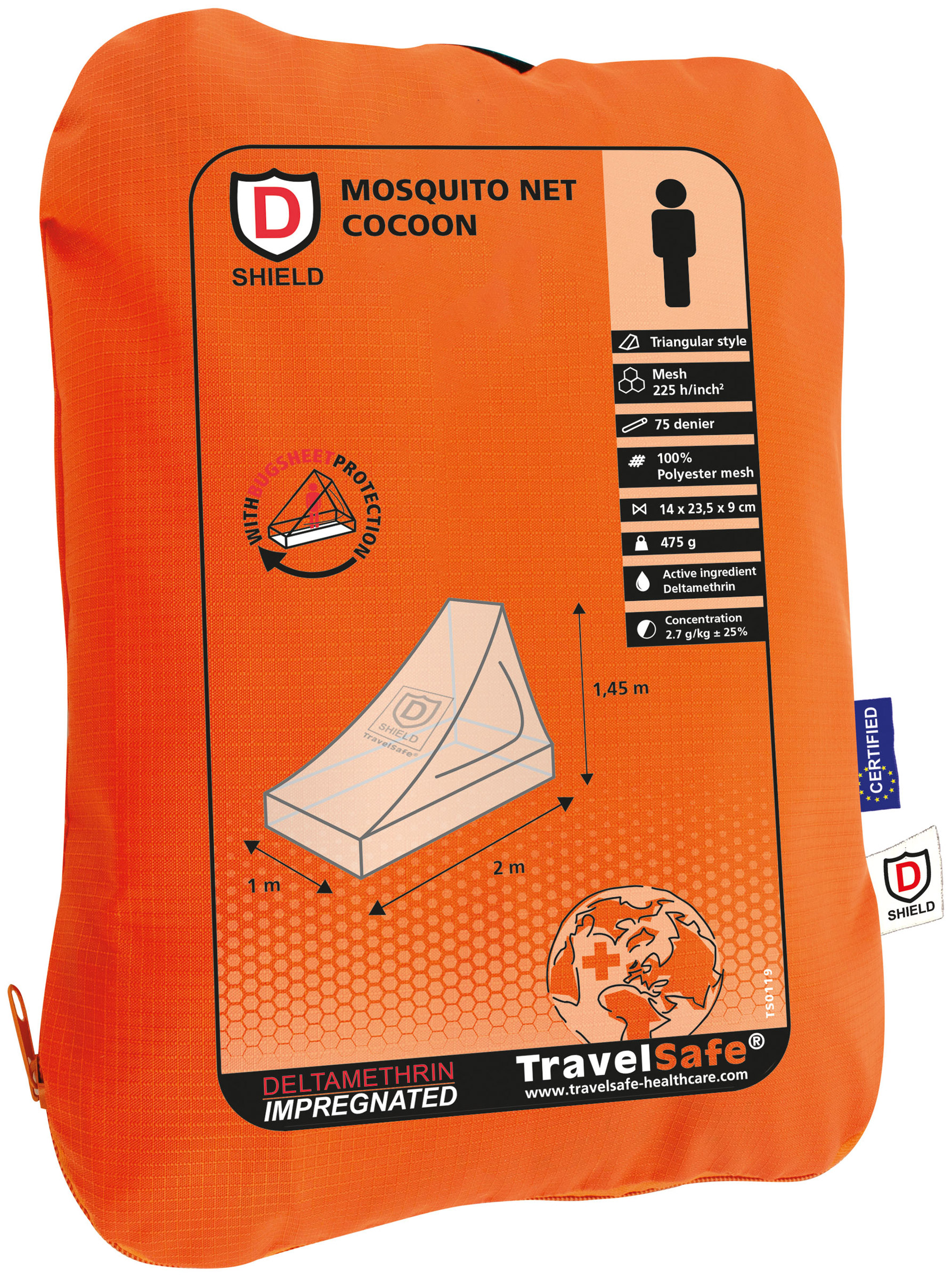 Cocoon Triangle Impregnated Mosquito Net, 1 Person TravelSafe udstyr