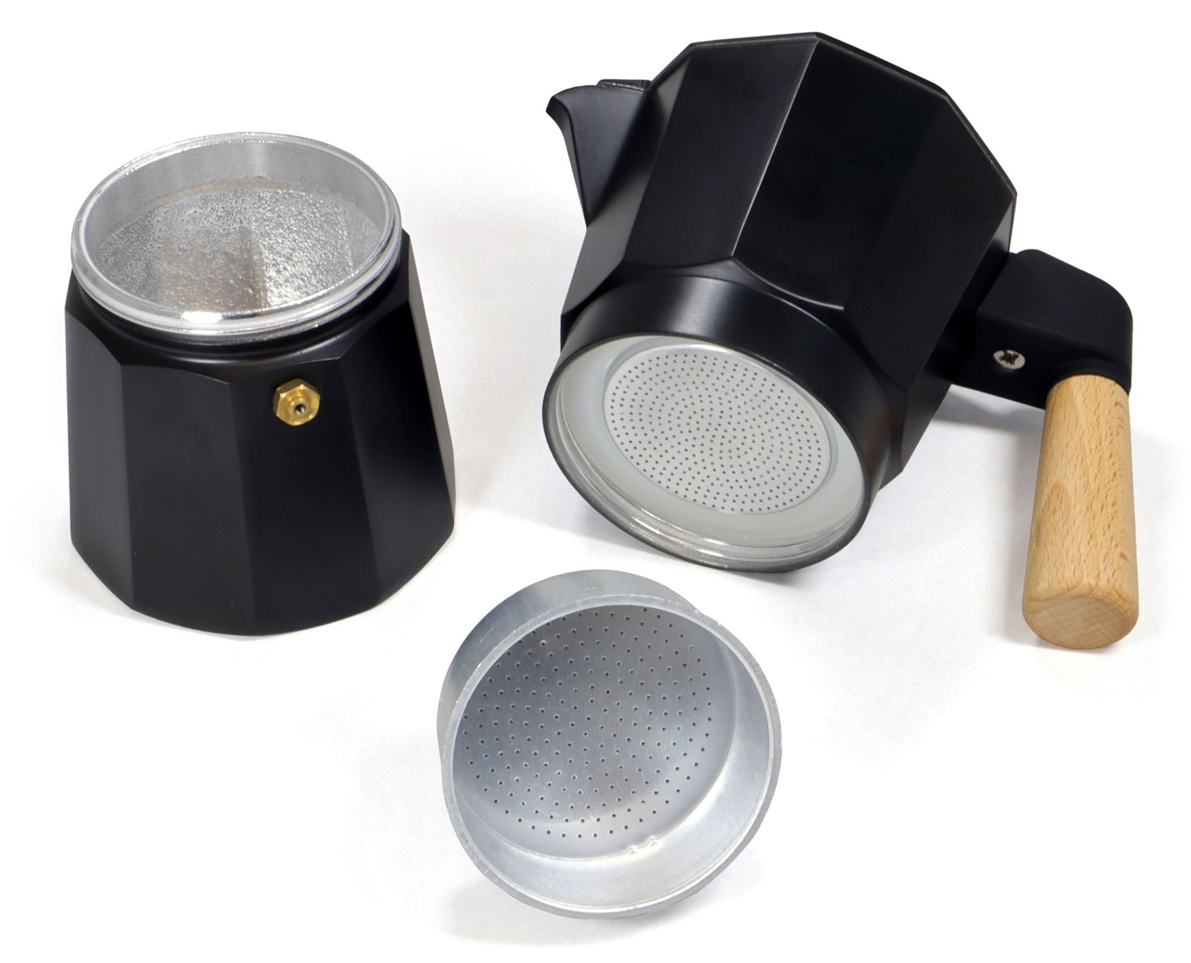 Espresso Maker with Wooden Handle, 6 Kopper