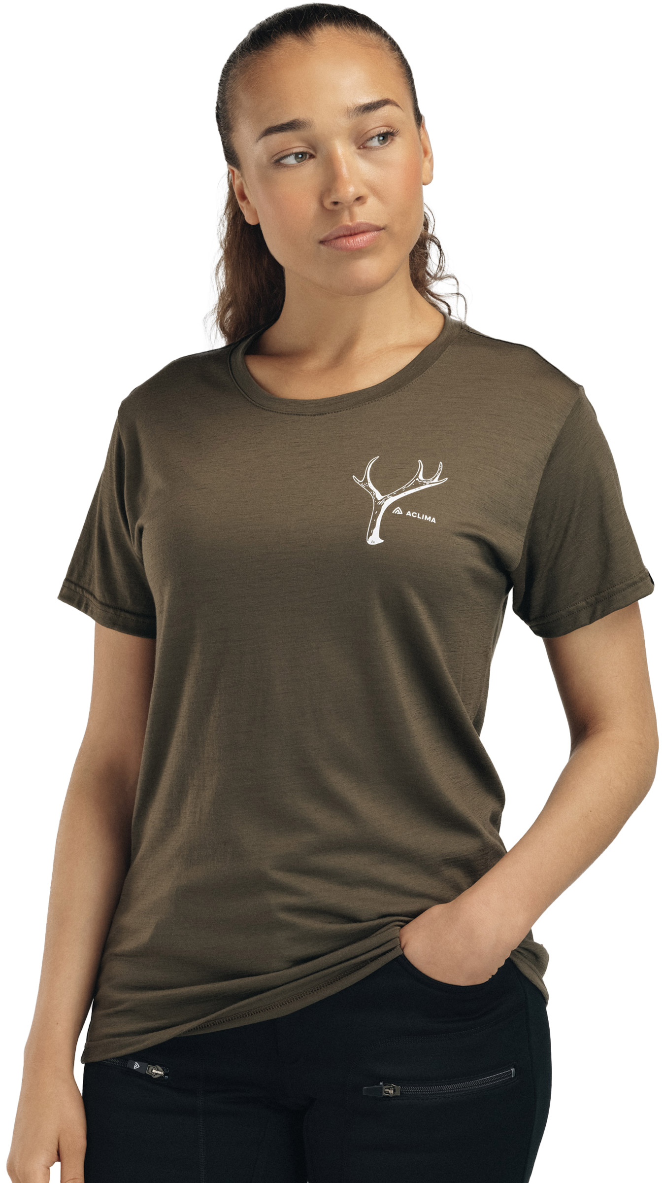 LightWool Tee Antler Print Dame Aclima dame