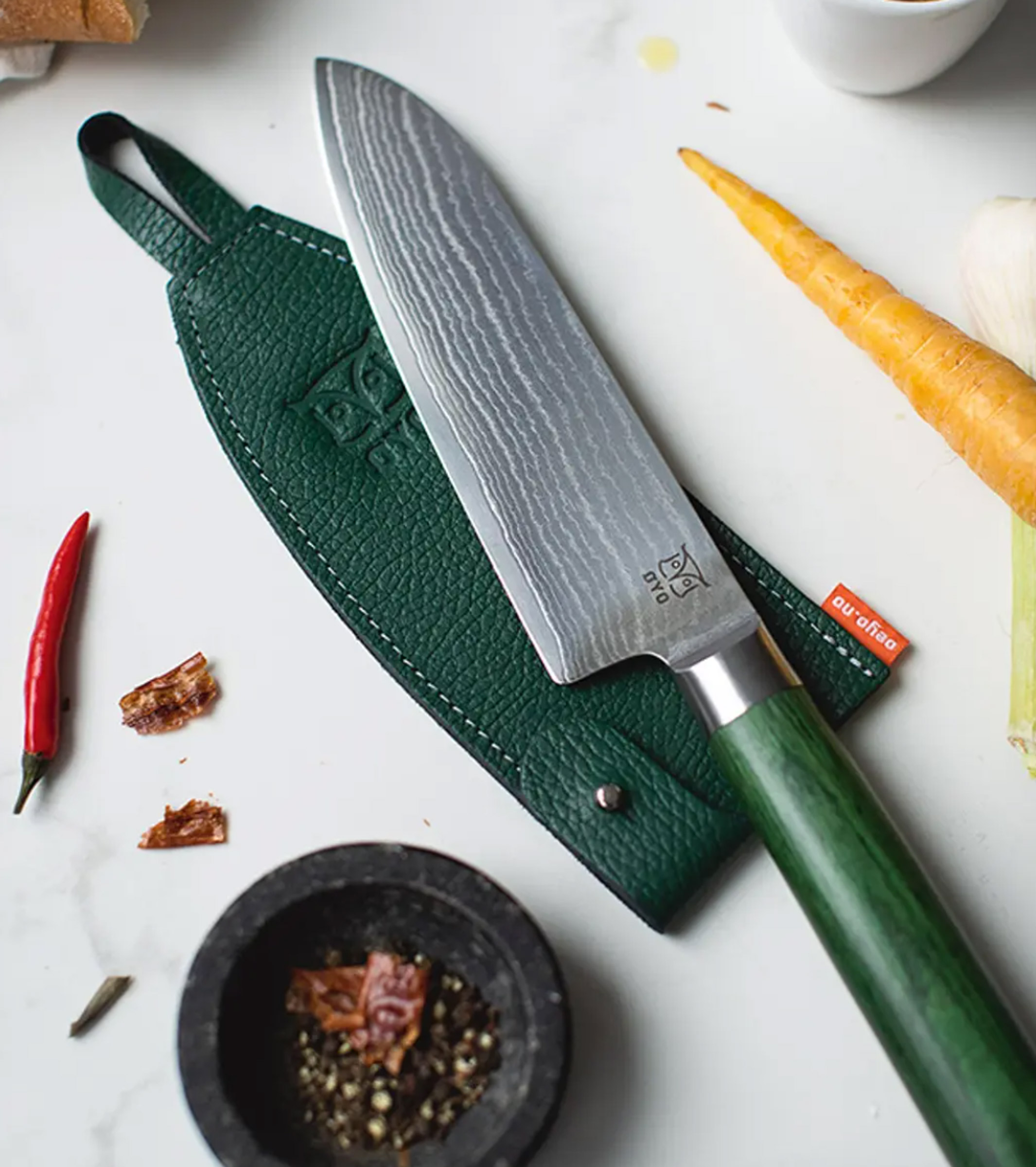 Smaragd Damask Santoku Chef's Knife