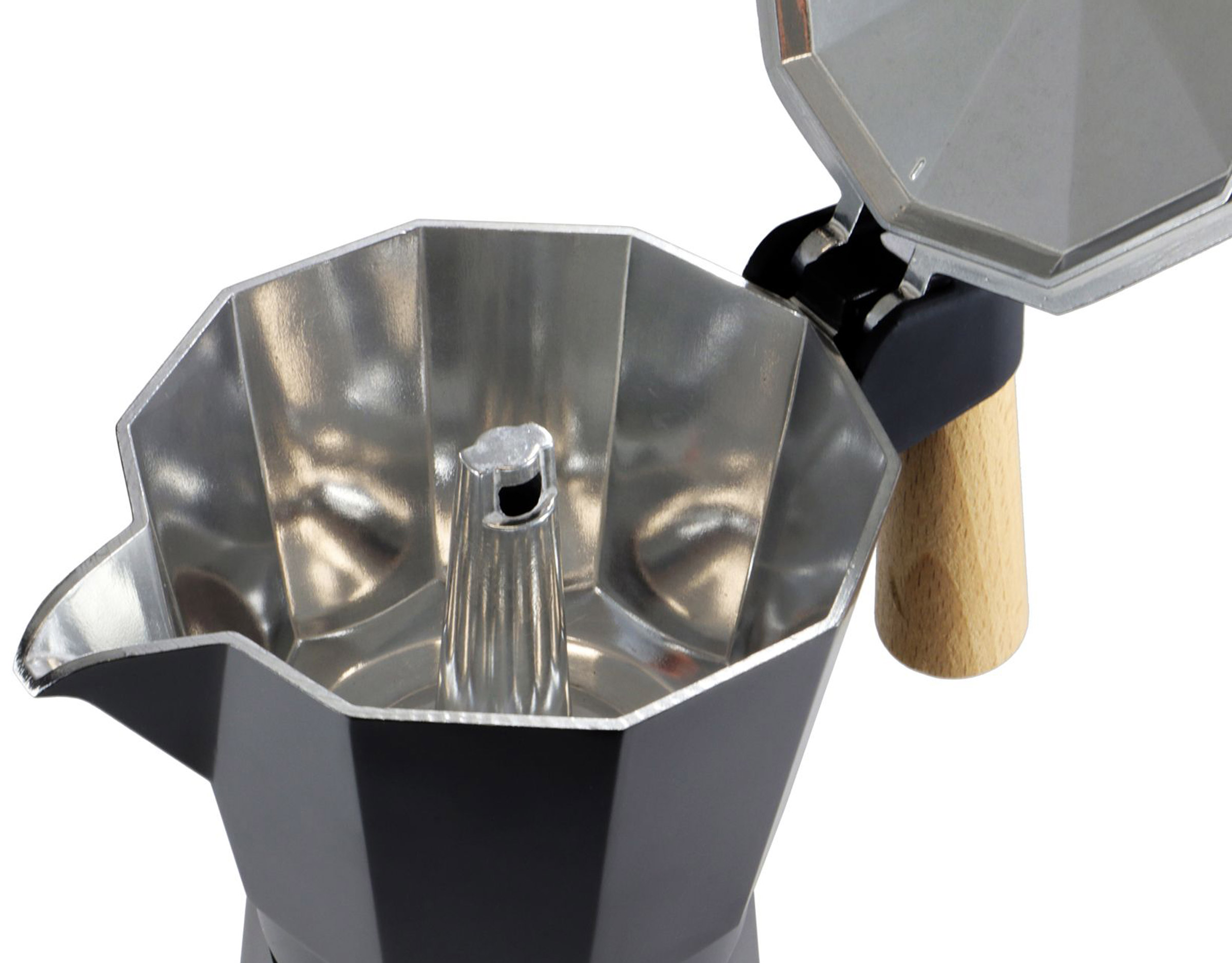 Espresso Maker with Wooden Handle, 6 Kopper