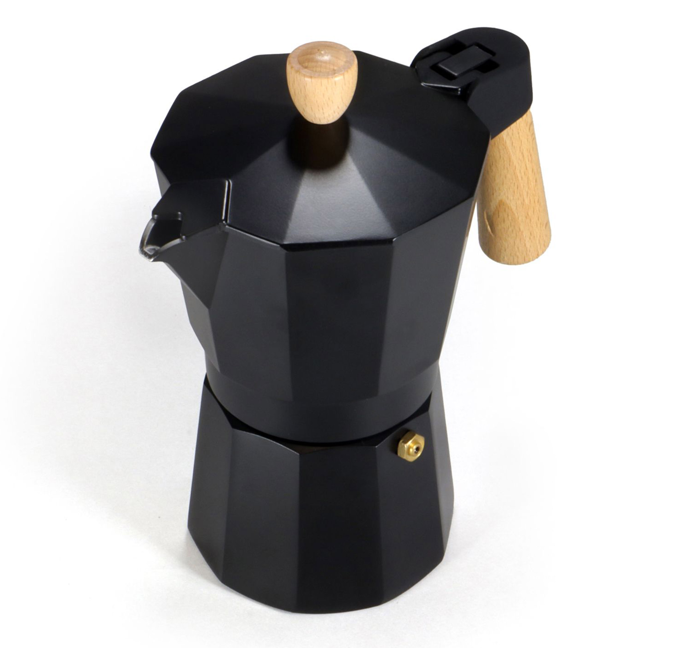 Espresso Maker with Wooden Handle, 6 Kopper