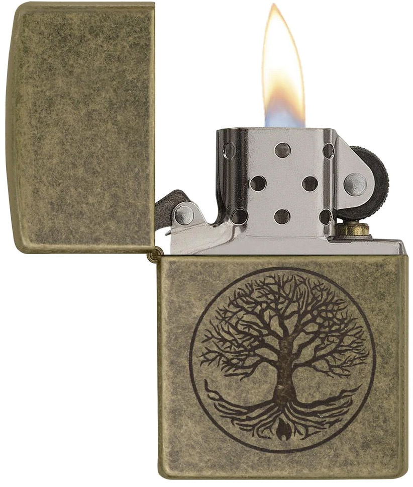 Tree of Life Antique Brass Lighter