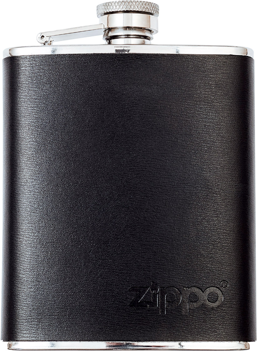Leather Wrapped Hip Flask, 177 ml Lommelærke med Læderomslag Zippo brands